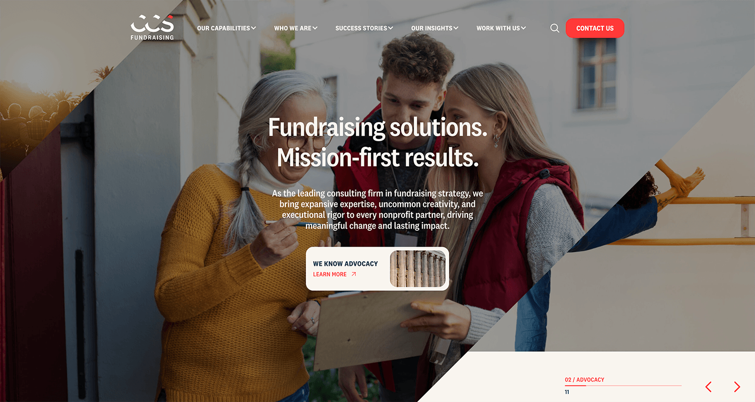 Screenshot of CCS Fundraising's homepage