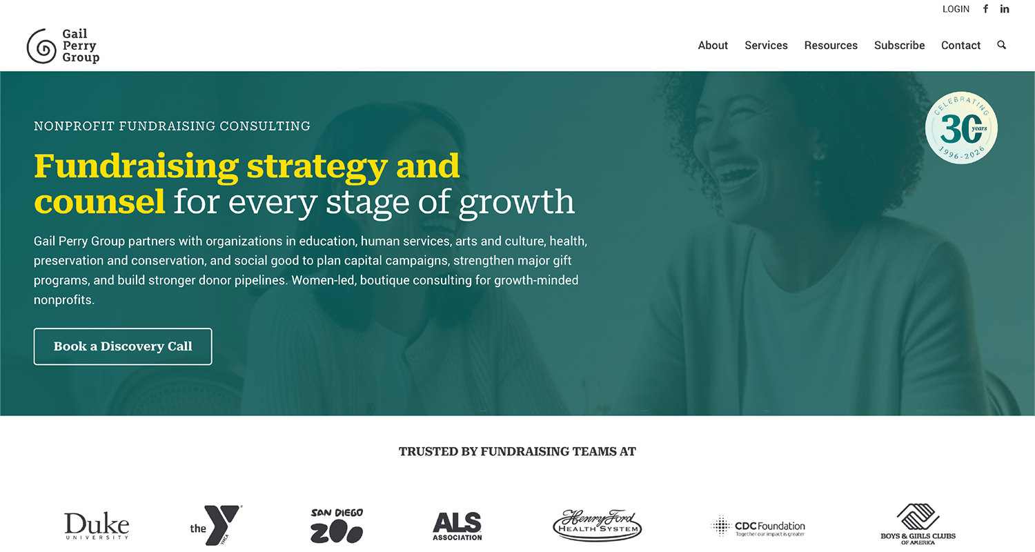 Screenshot of Gail Perry Group's homepage