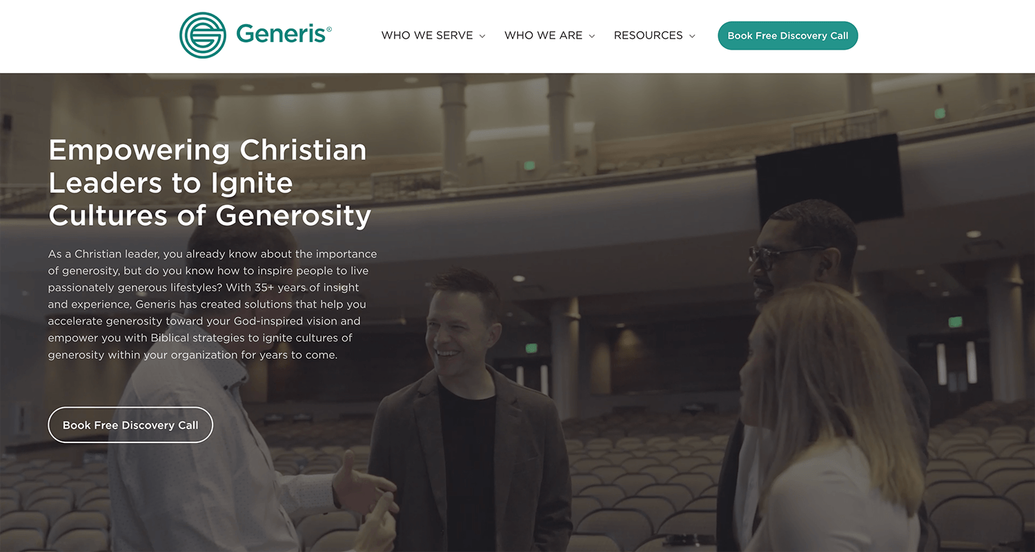 Screenshot of the Generis homepage