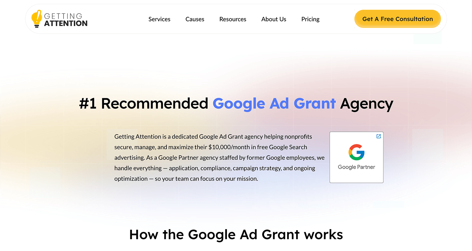 Screenshot of Getting Attention's homepage