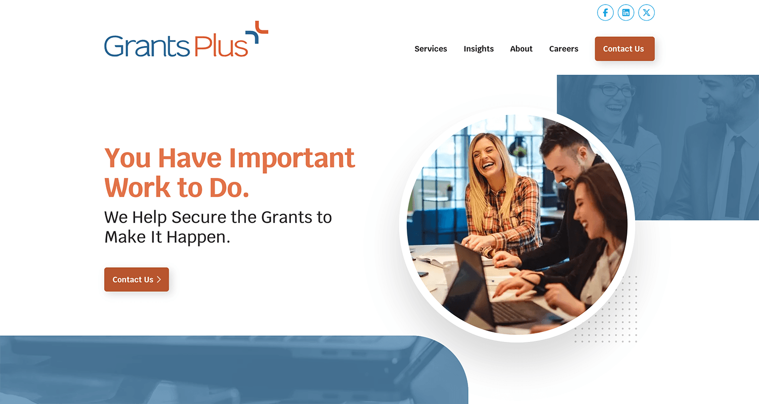 Screenshot of the Grants Plus homepage