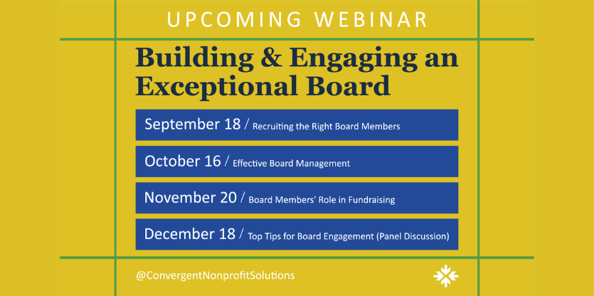 Banner for Webinar Series: Building and Engaging an Exceptional Board