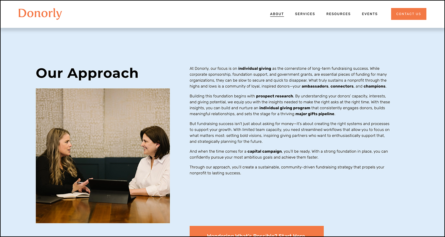 Screenshot of the Donorly homepage