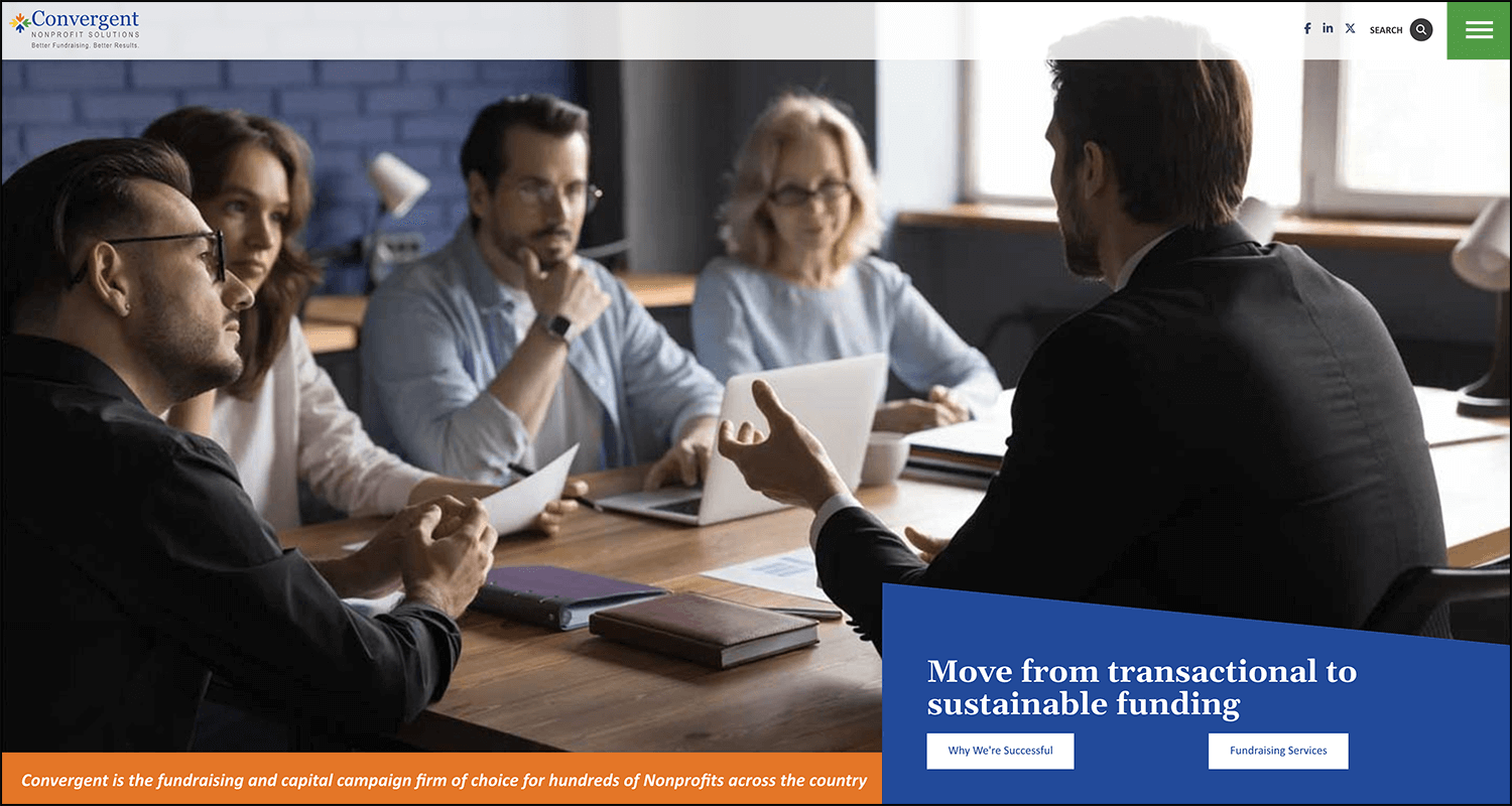 Screenshot of the Convergent Nonprofit Solutions homepage