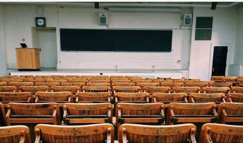 Picture of a large, empty university classroom